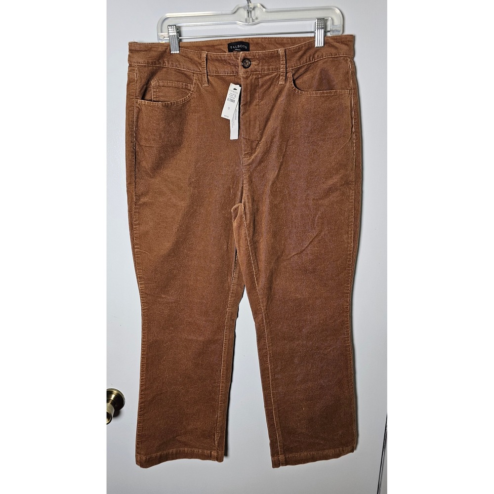Talbots Slimming Corduroy Straight Leg Pants Brown Size 12 NWT